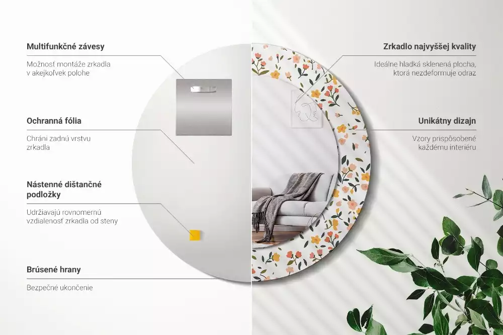 Espelho redondo decorativo Pequenas flores