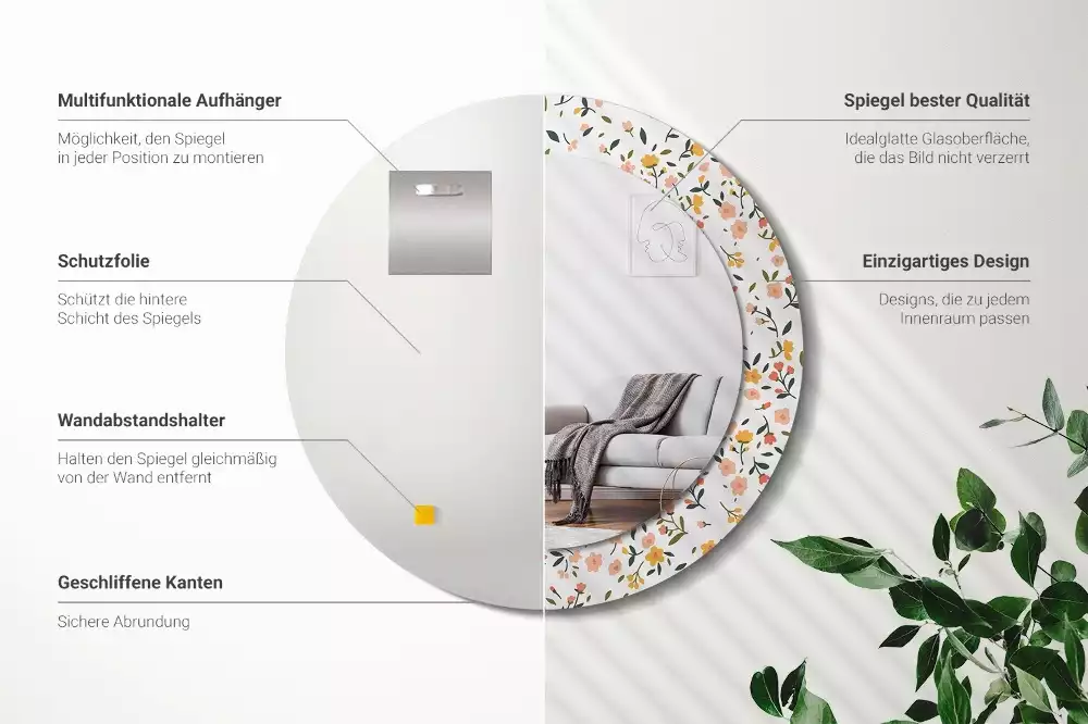 Espelho redondo decorativo Pequenas flores