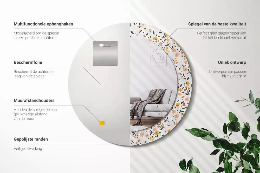 Espelho redondo decorativo Pequenas flores