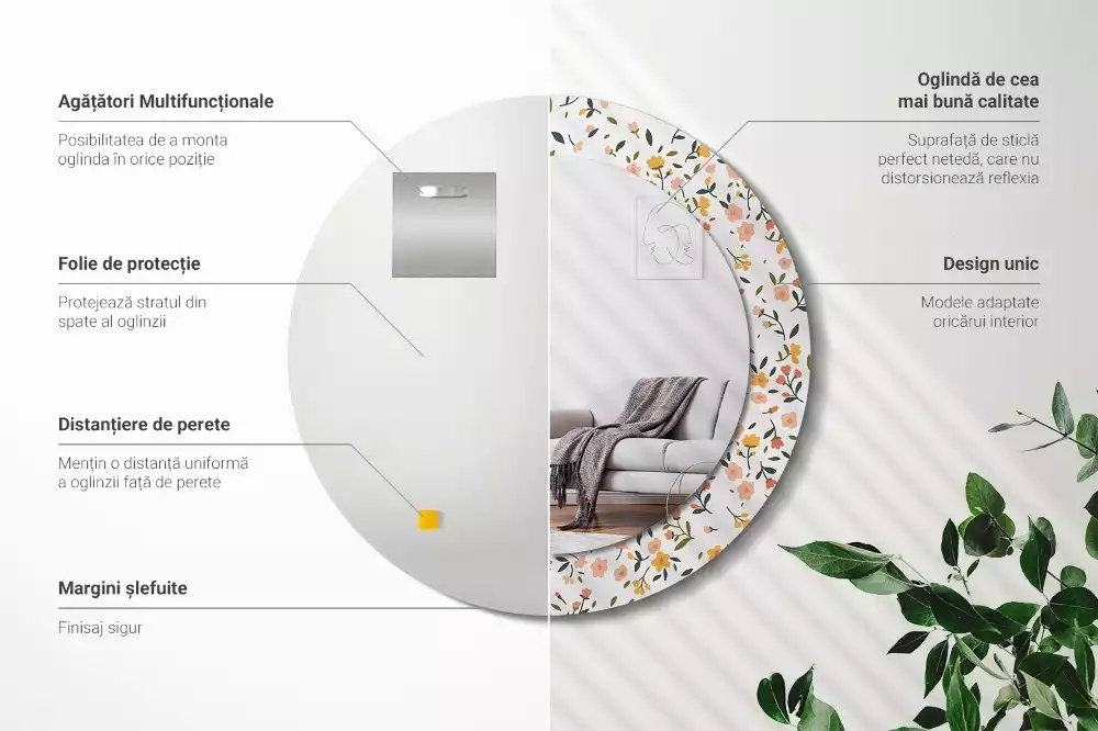 Espelho redondo decorativo Pequenas flores