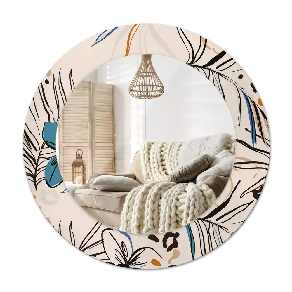Espelho decorativo redondo Flores com padrão de selva