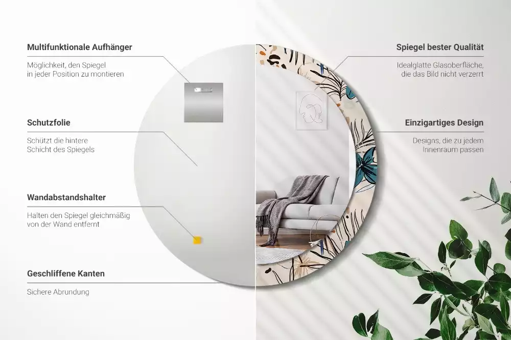 Espelho decorativo redondo Flores com padrão de selva