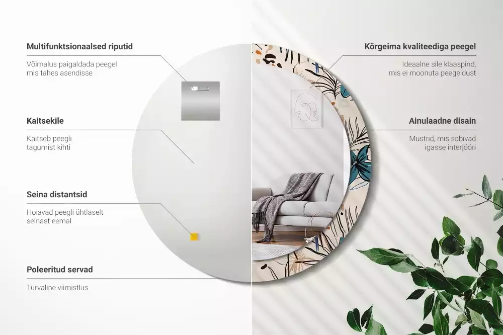 Espelho decorativo redondo Flores com padrão de selva