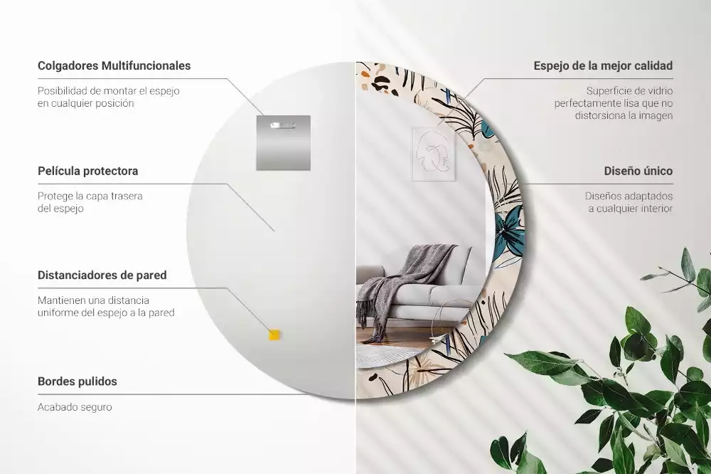 Espelho decorativo redondo Flores com padrão de selva