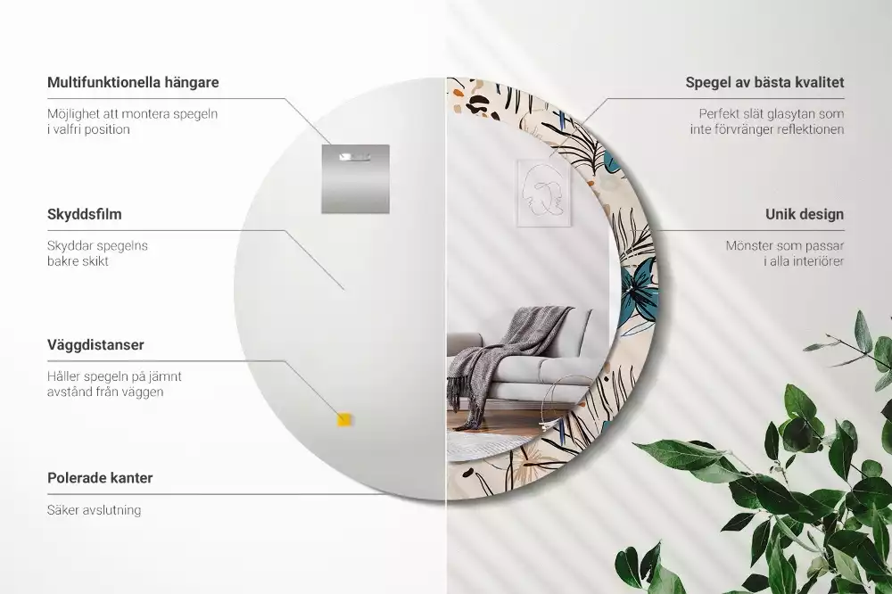 Espelho decorativo redondo Flores com padrão de selva