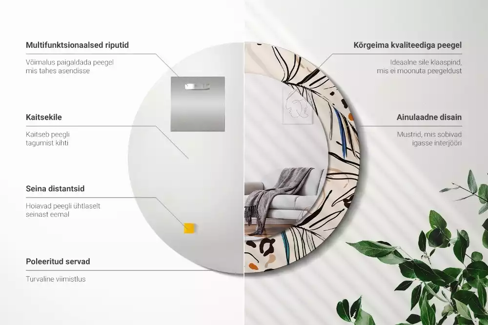 Espelho decorativo redondo Flores com padrão de selva