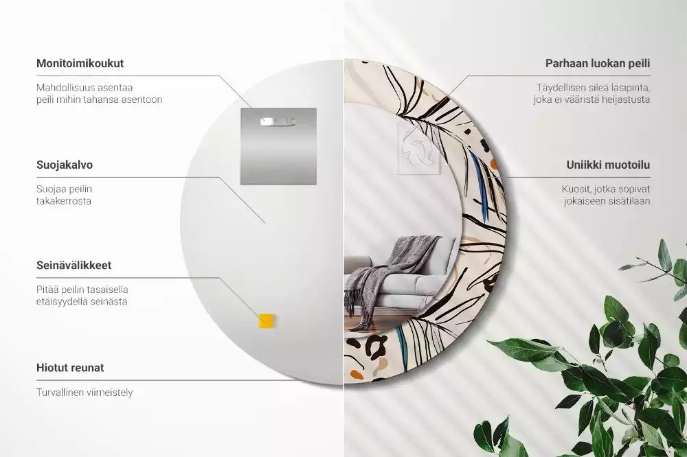 Espelho decorativo redondo Flores com padrão de selva