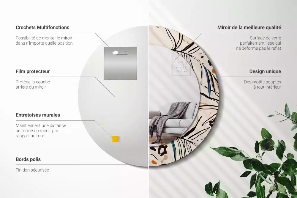 Espelho decorativo redondo Flores com padrão de selva