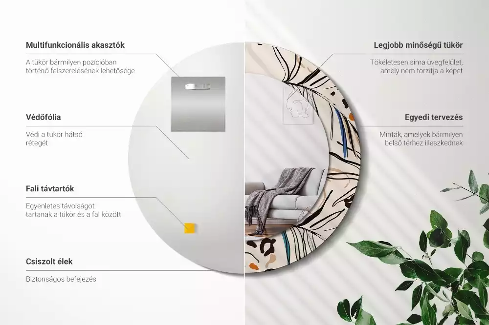 Espelho decorativo redondo Flores com padrão de selva