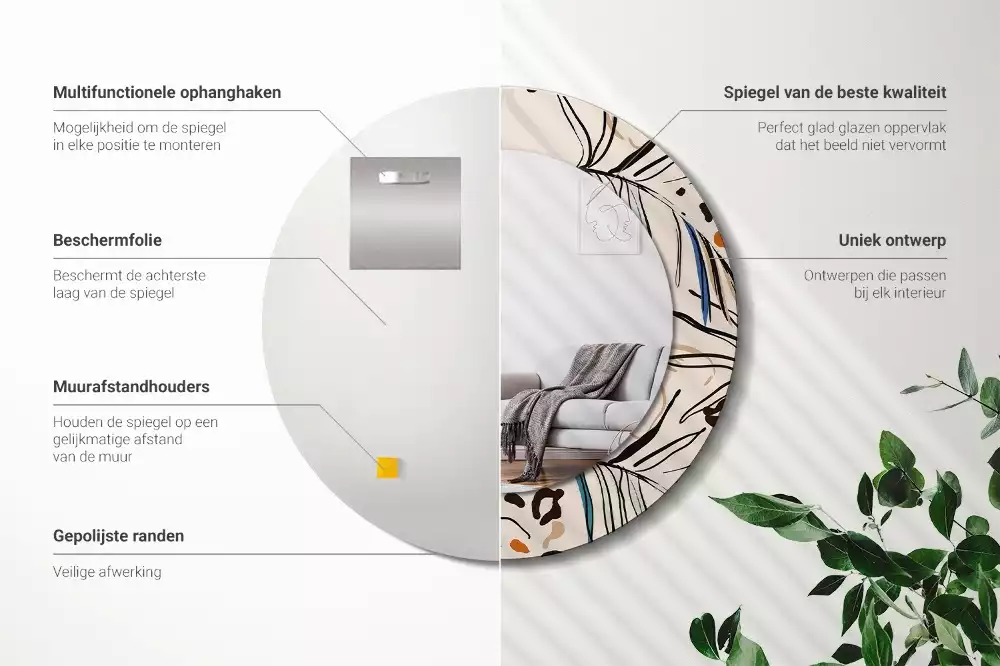 Espelho decorativo redondo Flores com padrão de selva