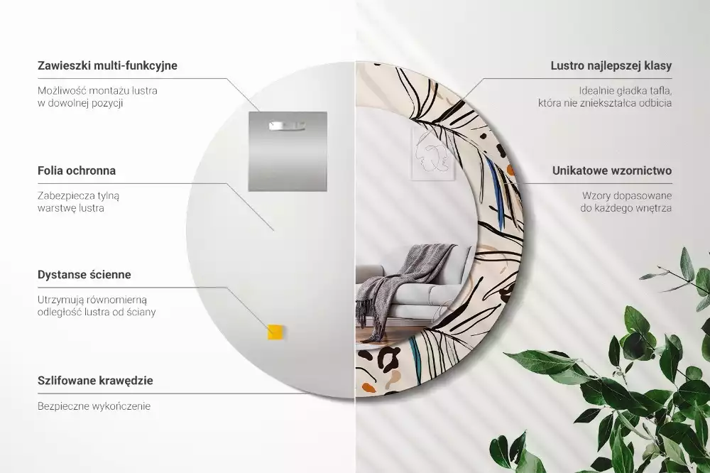 Espelho decorativo redondo Flores com padrão de selva