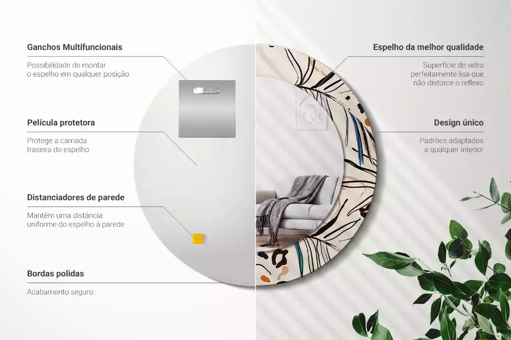 Espelho decorativo redondo Flores com padrão de selva