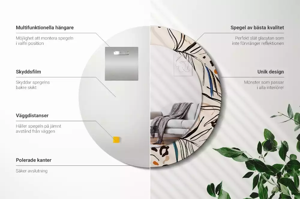 Espelho decorativo redondo Flores com padrão de selva