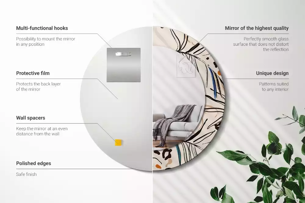 Espelho decorativo redondo Flores com padrão de selva