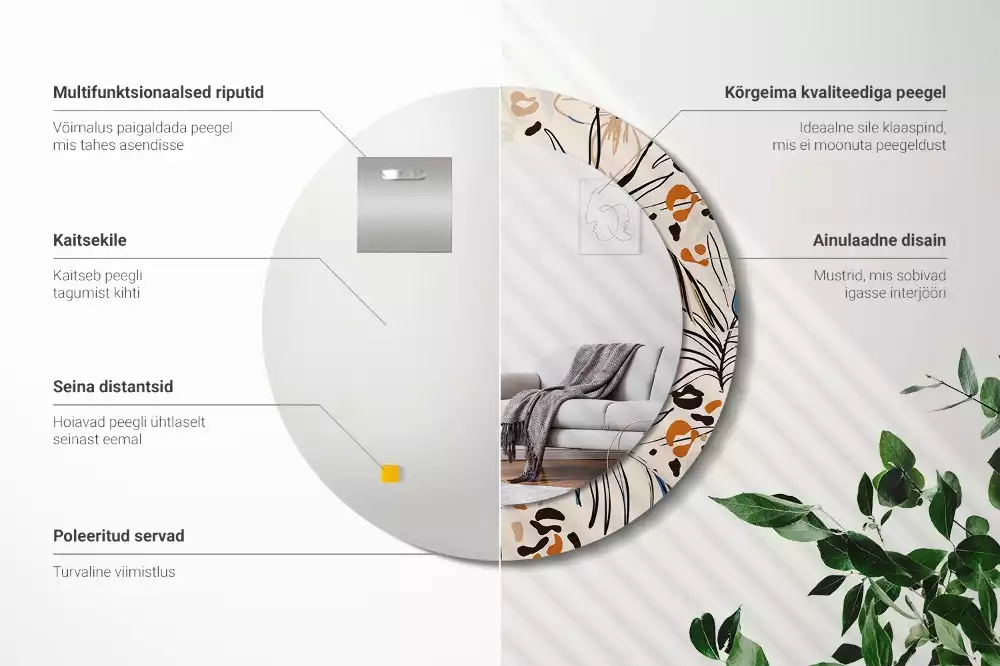 Espelho decorativo redondo Flores com padrão de selva