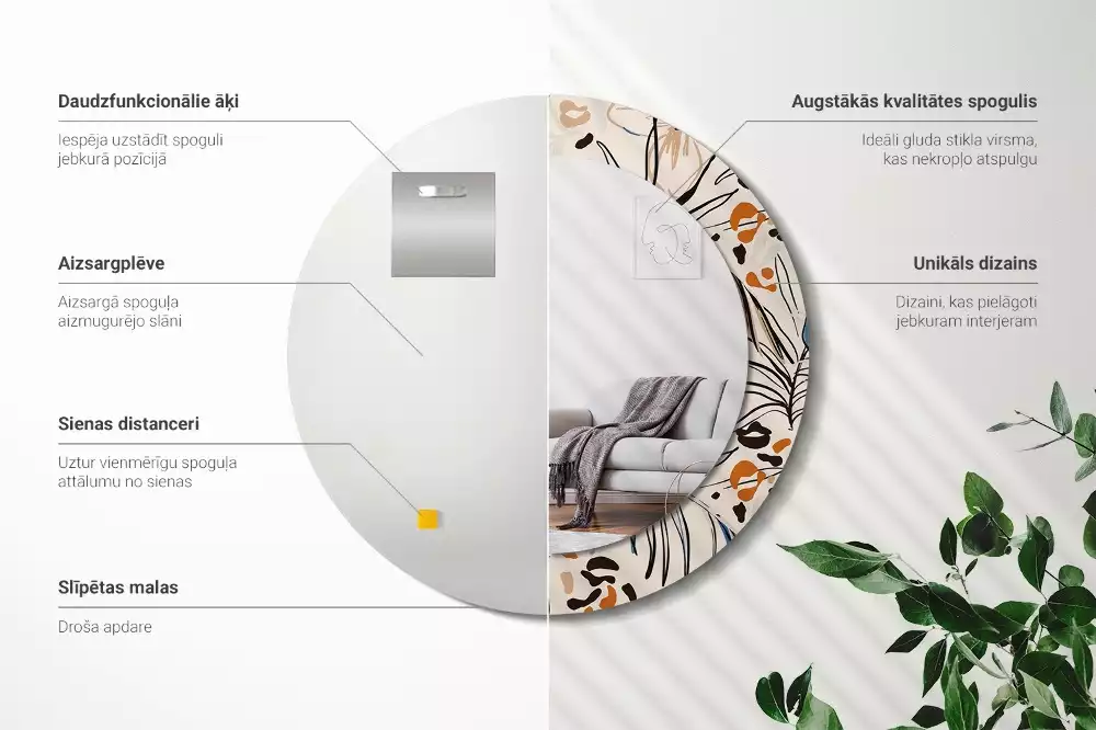 Espelho decorativo redondo Flores com padrão de selva