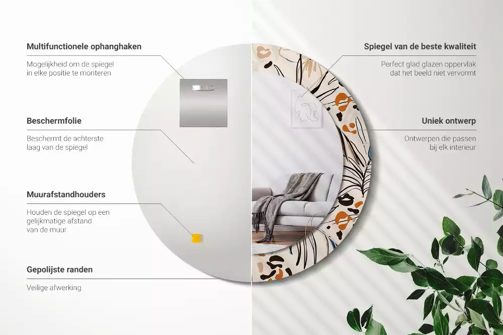 Espelho decorativo redondo Flores com padrão de selva