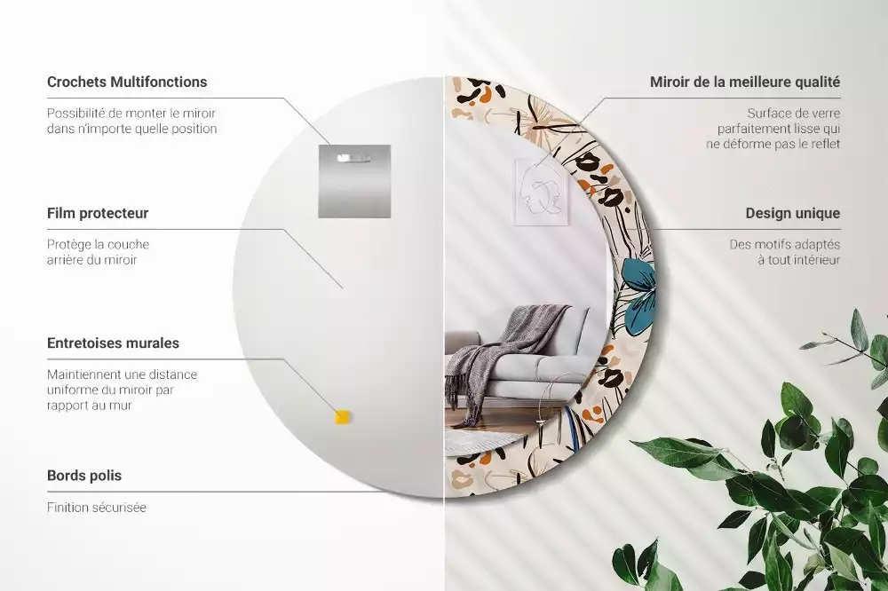 Espelho decorativo redondo Flores com padrão de selva