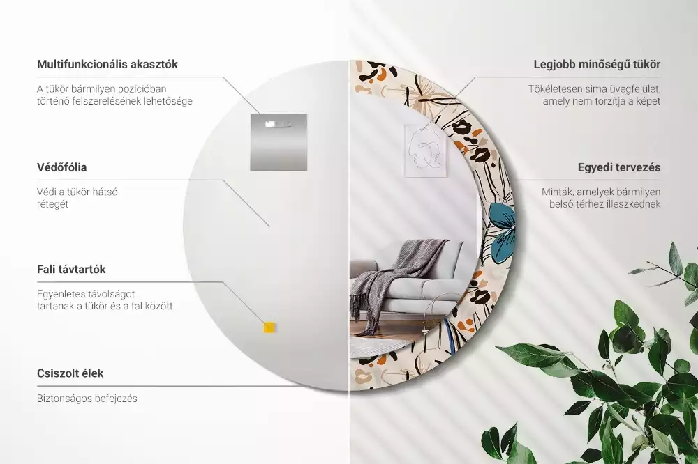 Espelho decorativo redondo Flores com padrão de selva