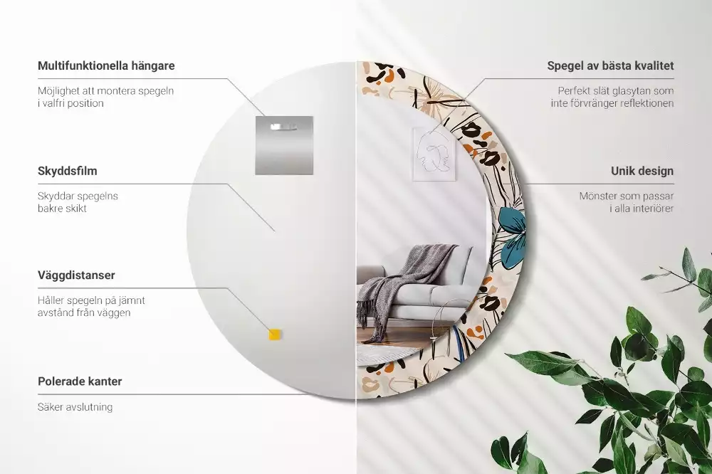 Espelho decorativo redondo Flores com padrão de selva