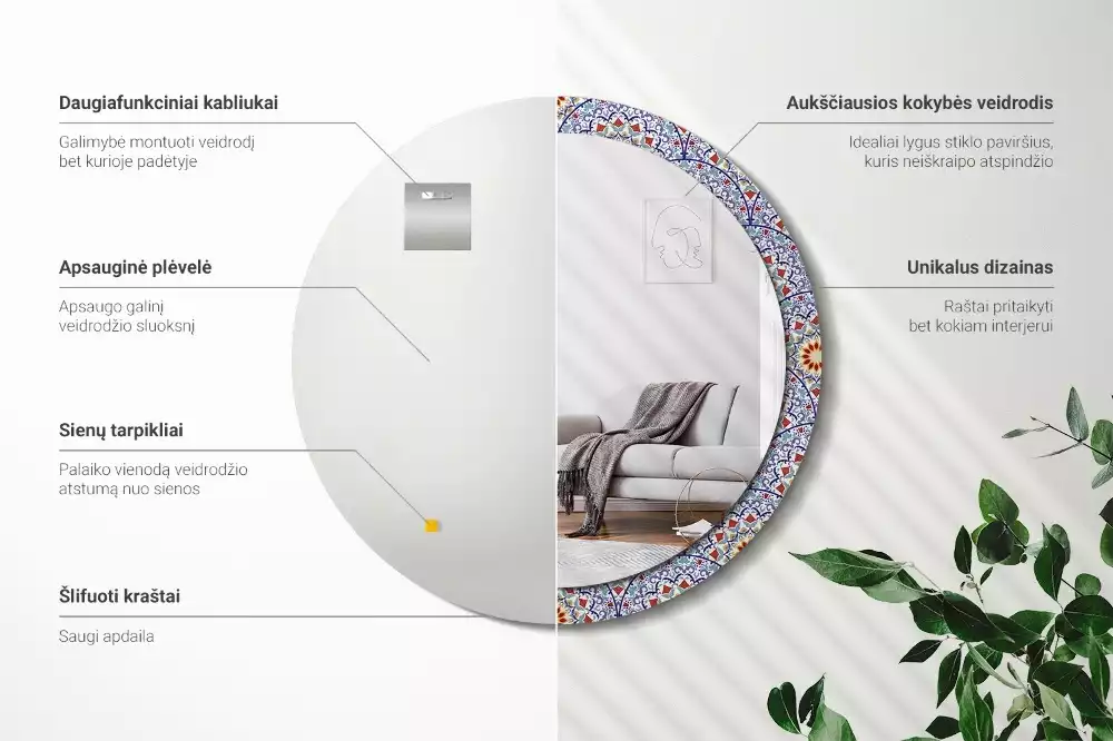 Espelho redondo decorativo Composição oriental