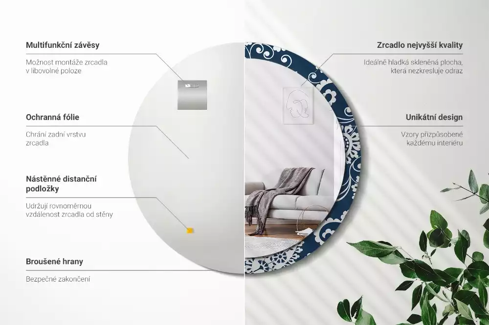 Espelho redondo decorativo Composição Paisley