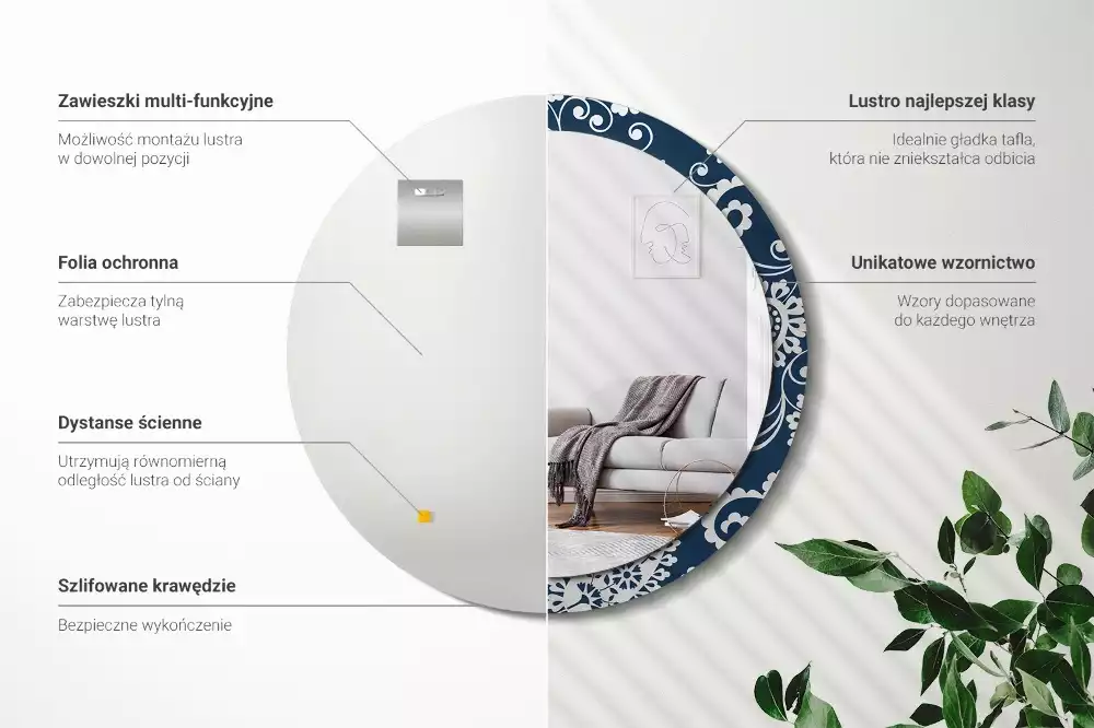 Espelho redondo decorativo Composição Paisley