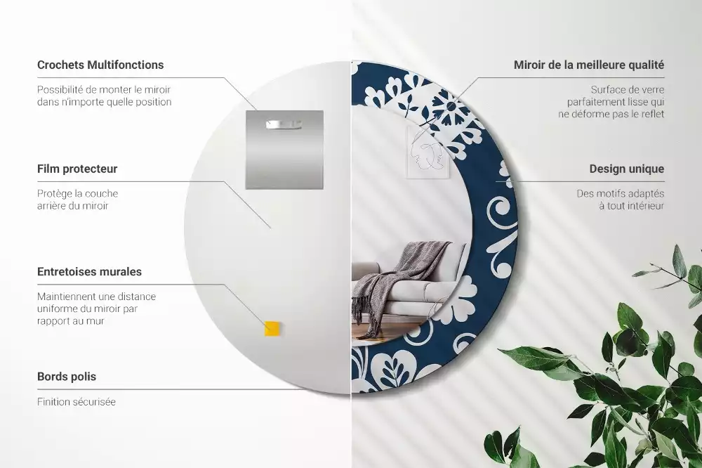Espelho redondo decorativo Composição Paisley