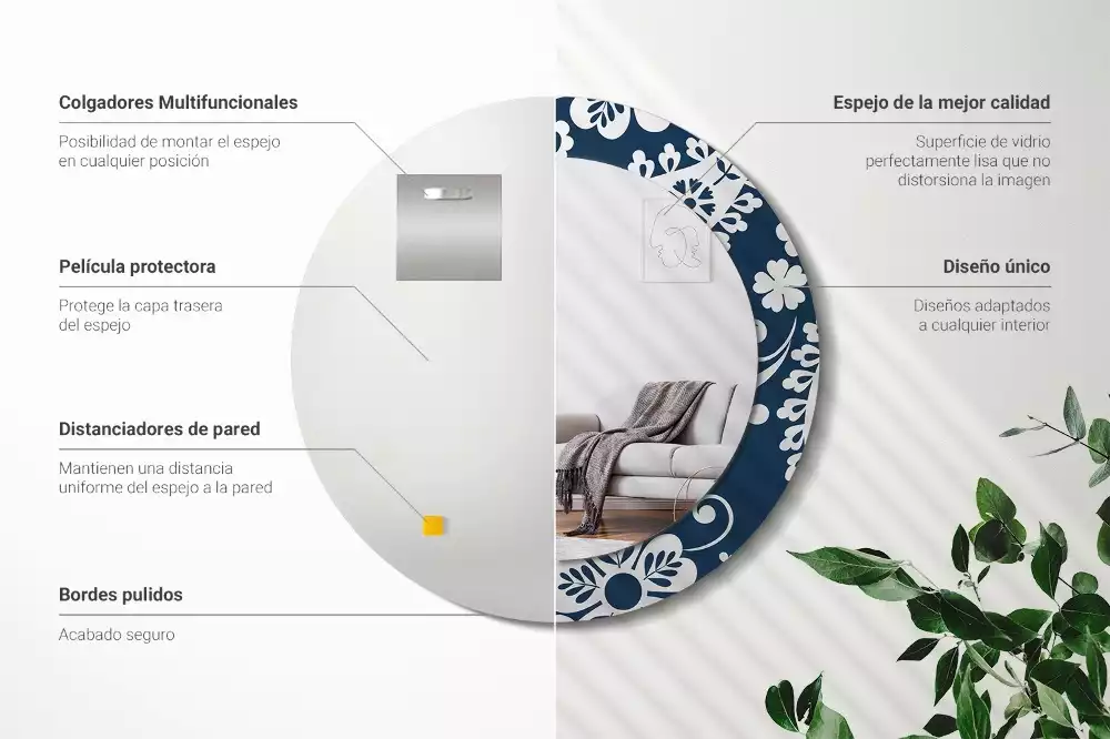 Espelho redondo decorativo Composição Paisley
