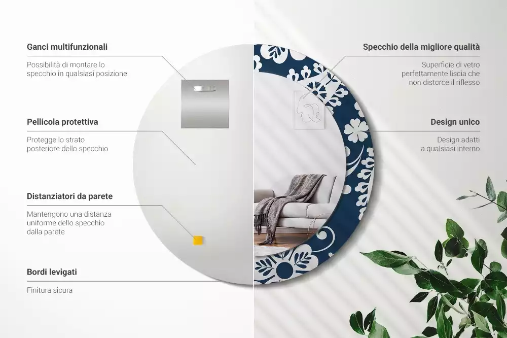 Espelho redondo decorativo Composição Paisley