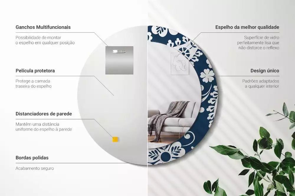 Espelho redondo decorativo Composição Paisley