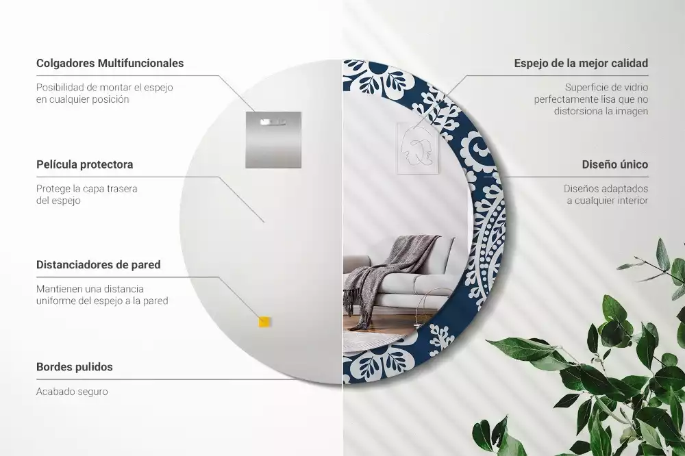 Espelho redondo decorativo Composição Paisley