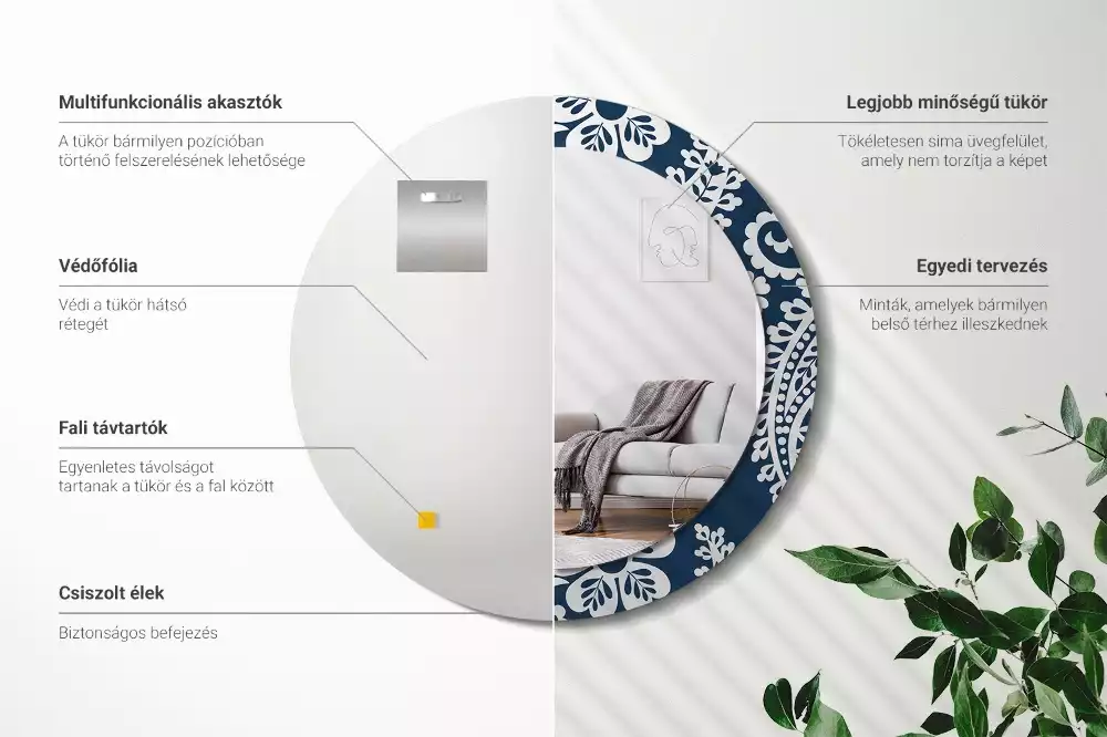 Espelho redondo decorativo Composição Paisley