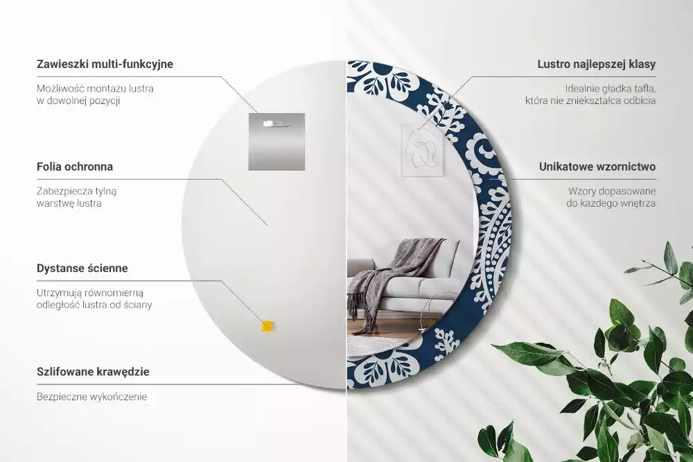 Espelho redondo decorativo Composição Paisley