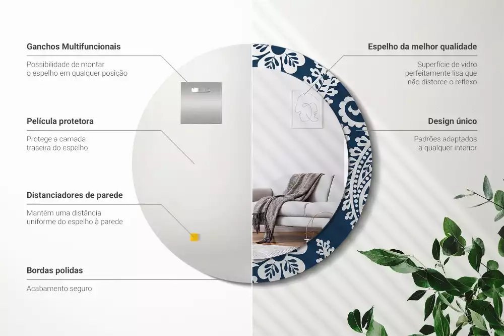 Espelho redondo decorativo Composição Paisley