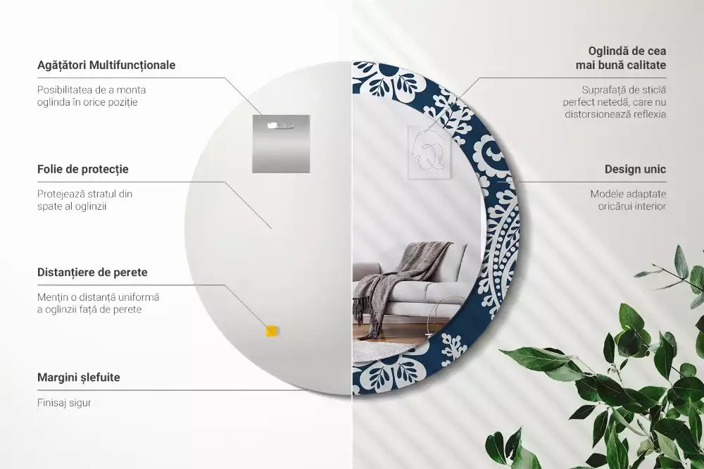 Espelho redondo decorativo Composição Paisley