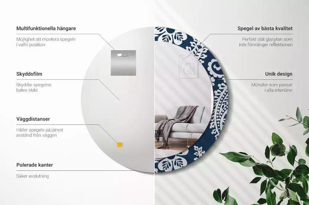 Espelho redondo decorativo Composição Paisley