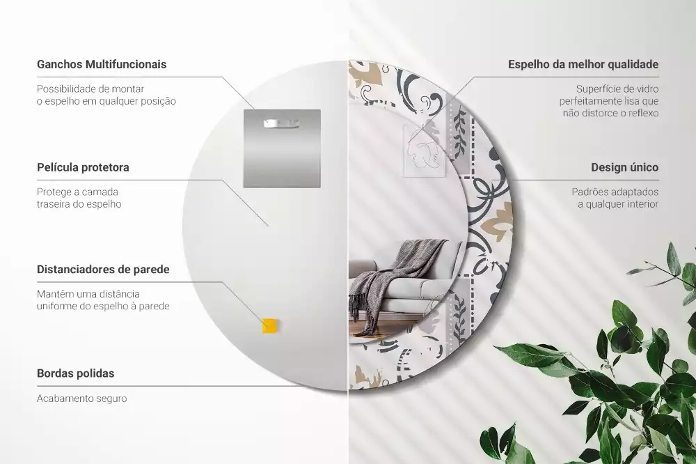 Espelho decorativo redondo Azulejos retrô