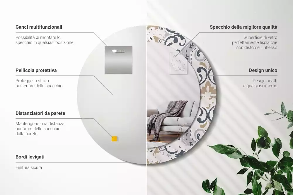 Espelho decorativo redondo Azulejos retrô