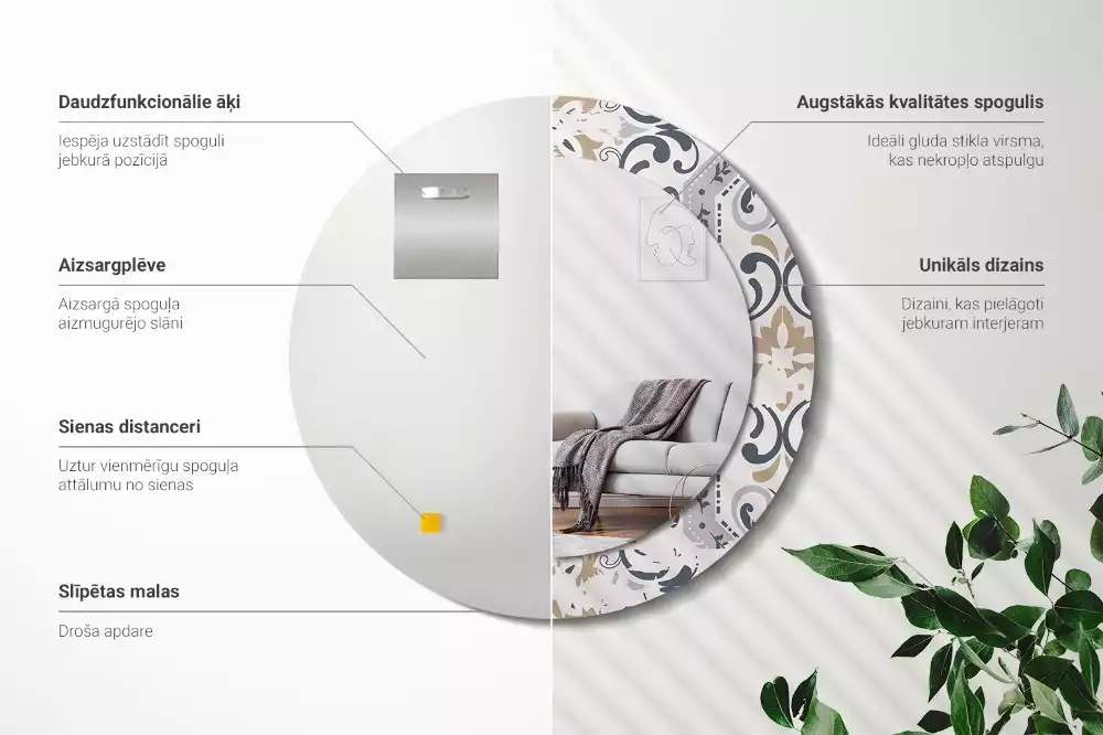 Espelho decorativo redondo Azulejos retrô