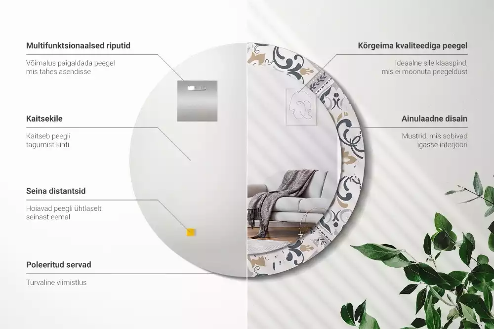 Espelho decorativo redondo Azulejos retrô