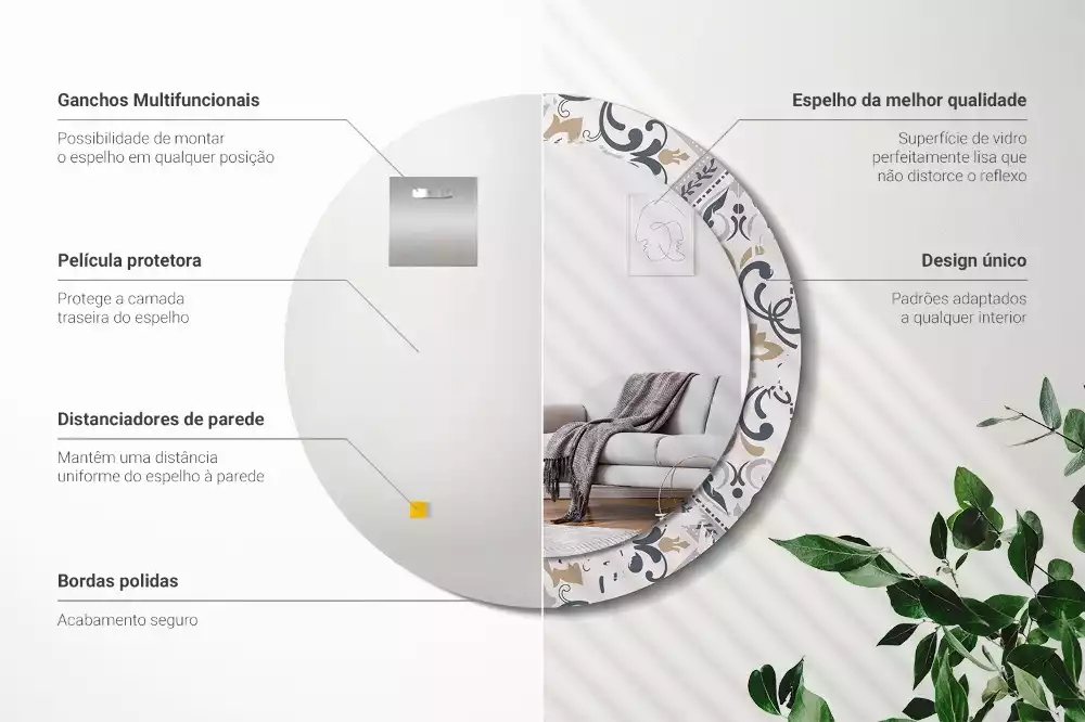 Espelho decorativo redondo Azulejos retrô