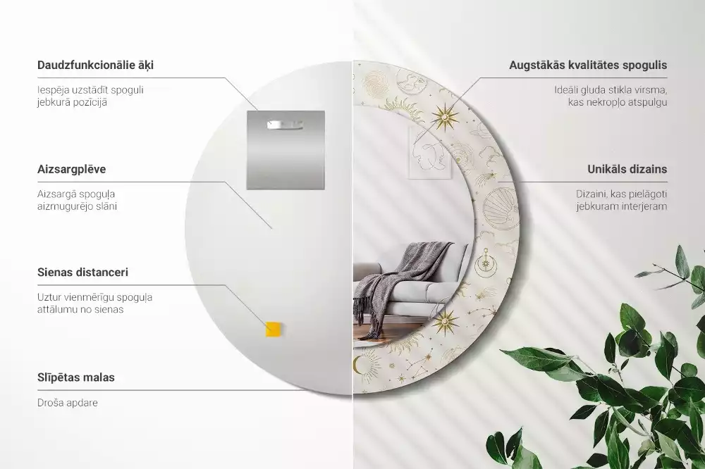 Espelho decorativo redondo Padrão místico