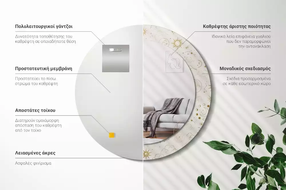 Espelho decorativo redondo Padrão místico