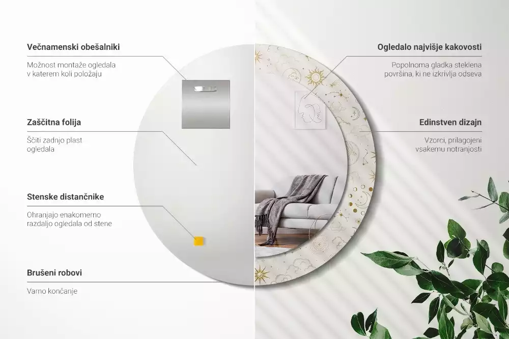 Espelho decorativo redondo Padrão místico