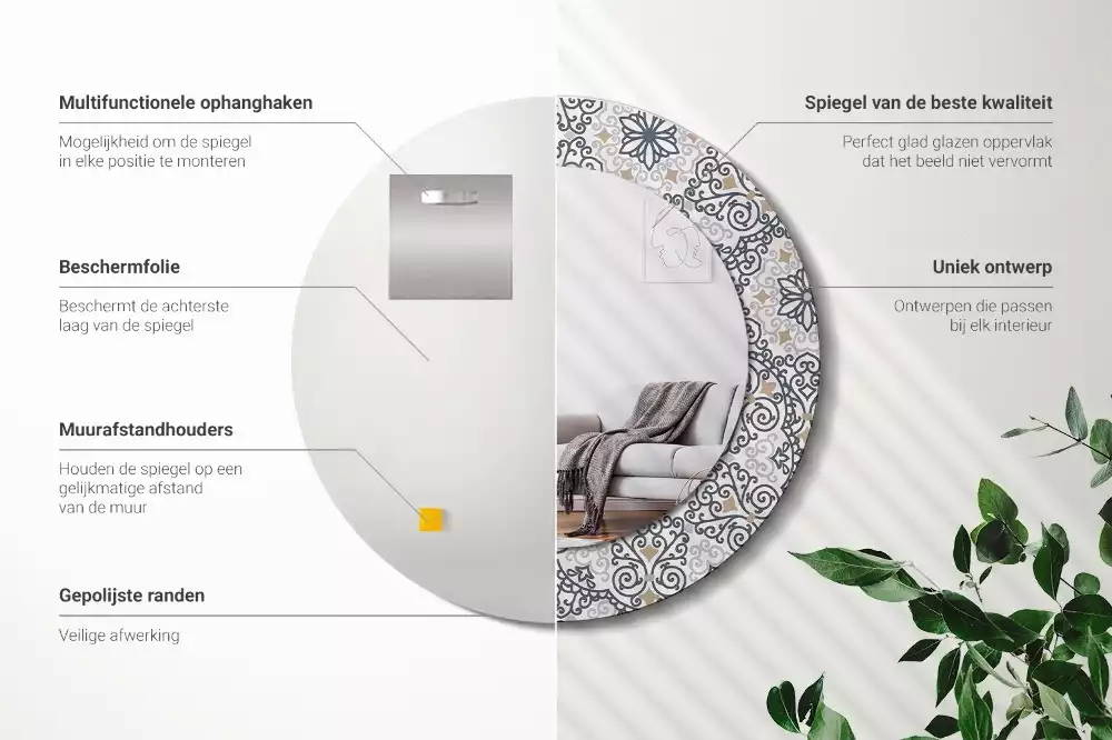 Espelho redondo decorativo Ornamentos geométricos