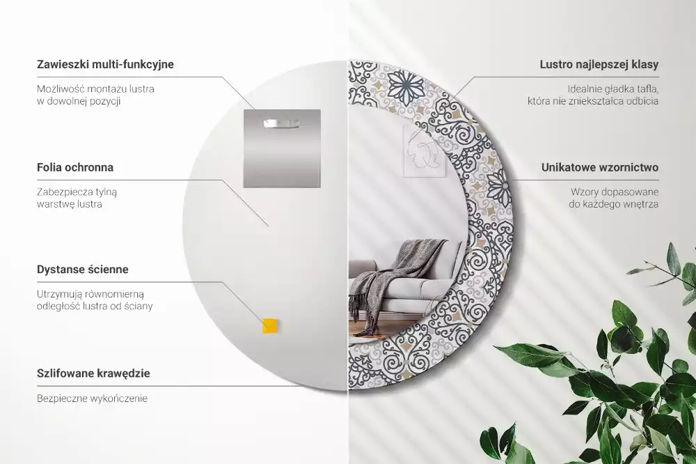 Espelho redondo decorativo Ornamentos geométricos