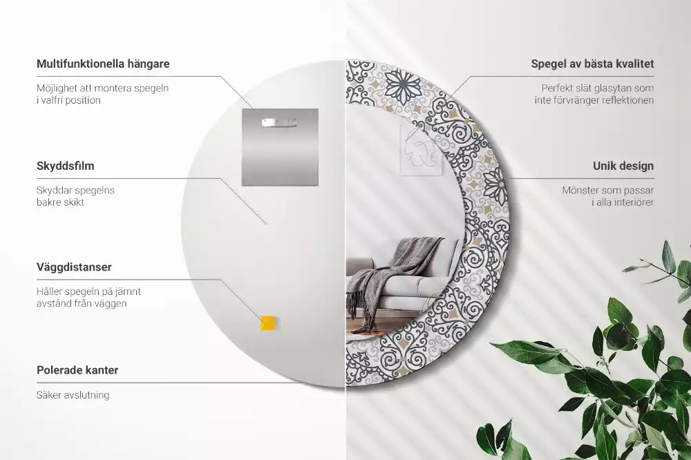 Espelho redondo decorativo Ornamentos geométricos