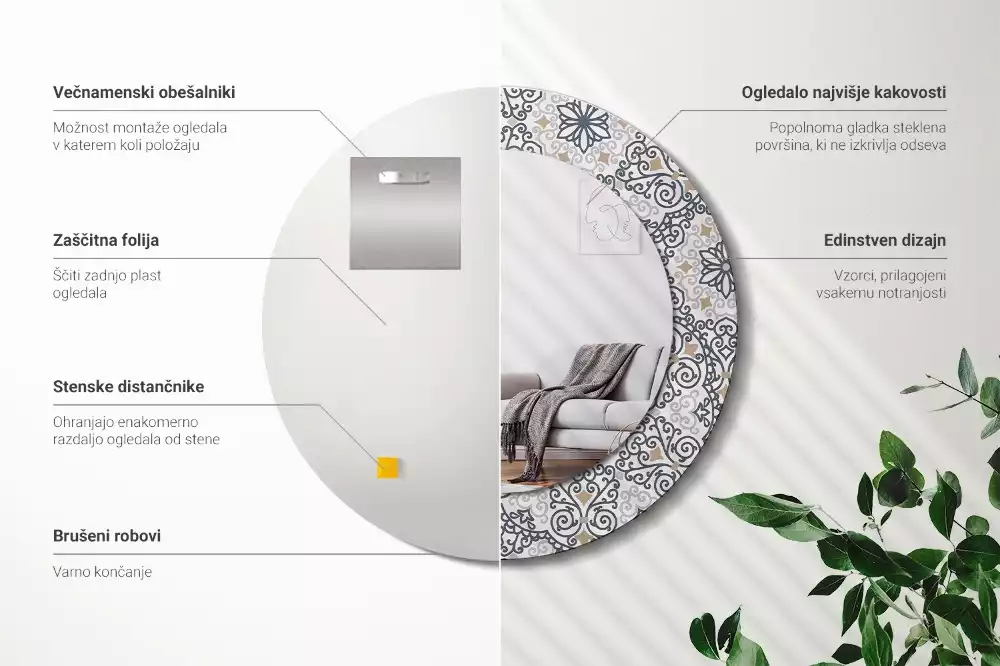 Espelho redondo decorativo Ornamentos geométricos