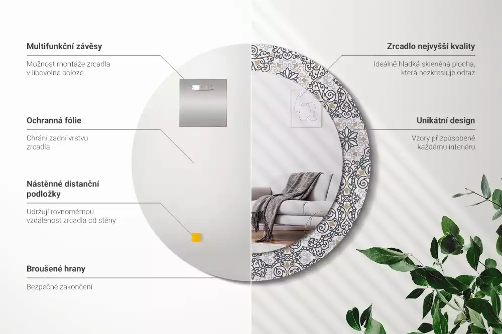 Espelho redondo decorativo Ornamentos geométricos